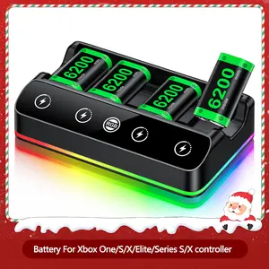 4x6200mWh High Capacity Battery Pack, Rechargeable Battery Pack + Charger station for Xbox One/Series Controller, Compatible with Xbox One/S/X/Elite, Series S/X Controller, for Christmas Gift