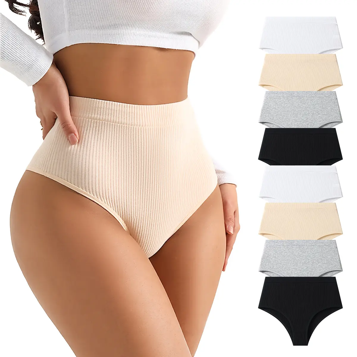 HOTCOM Women's High Waisted Panties – Soft Breathable Briefs, Full Coverage Comfortable Underwear for Daily Wear(8/4Pcs)