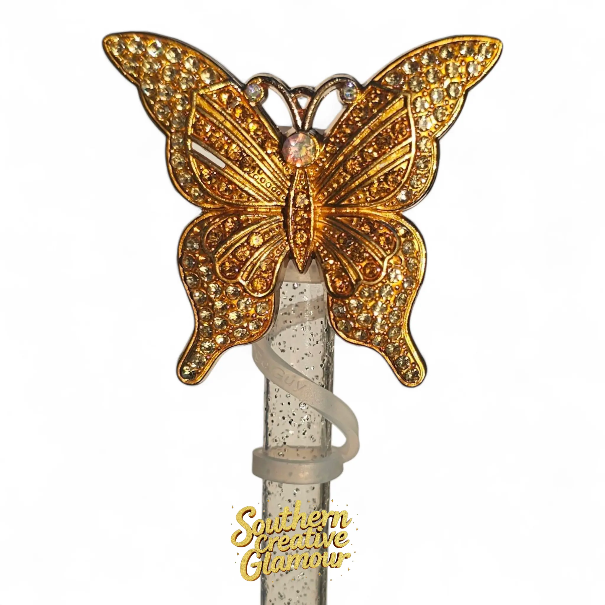 Gold Diamond Butterfly Straw Topper | 10mm Straw Cover