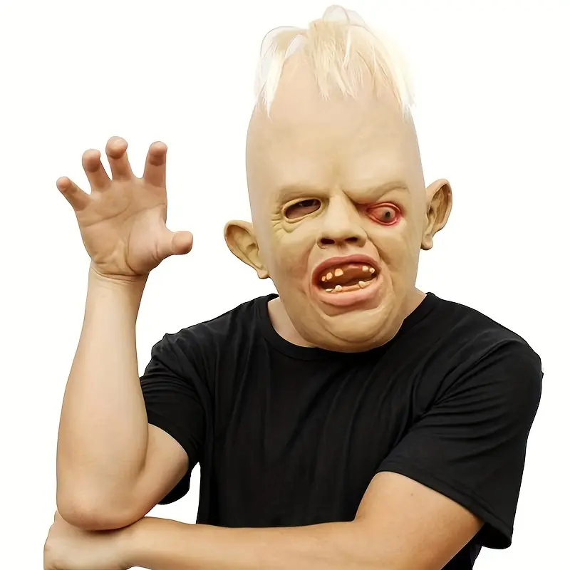 Adult Unisex Cordless Slanted-Eye Spooky Latex Ghost Mask, Full Head Overhead Horror Costume Accessory, Ideal for Halloween & Party Events, Fashion Face Covering Accessory, Accessories