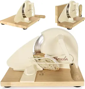 Foldable Manual Bread Slicer with Wooden Board & Foldable Handle,0-0.9" Adjustable Thickness,Serrated Blade & Suction Cup,Bread Slicer for Homemade Sourdough Bread,Soft Bread,Bagels,and More