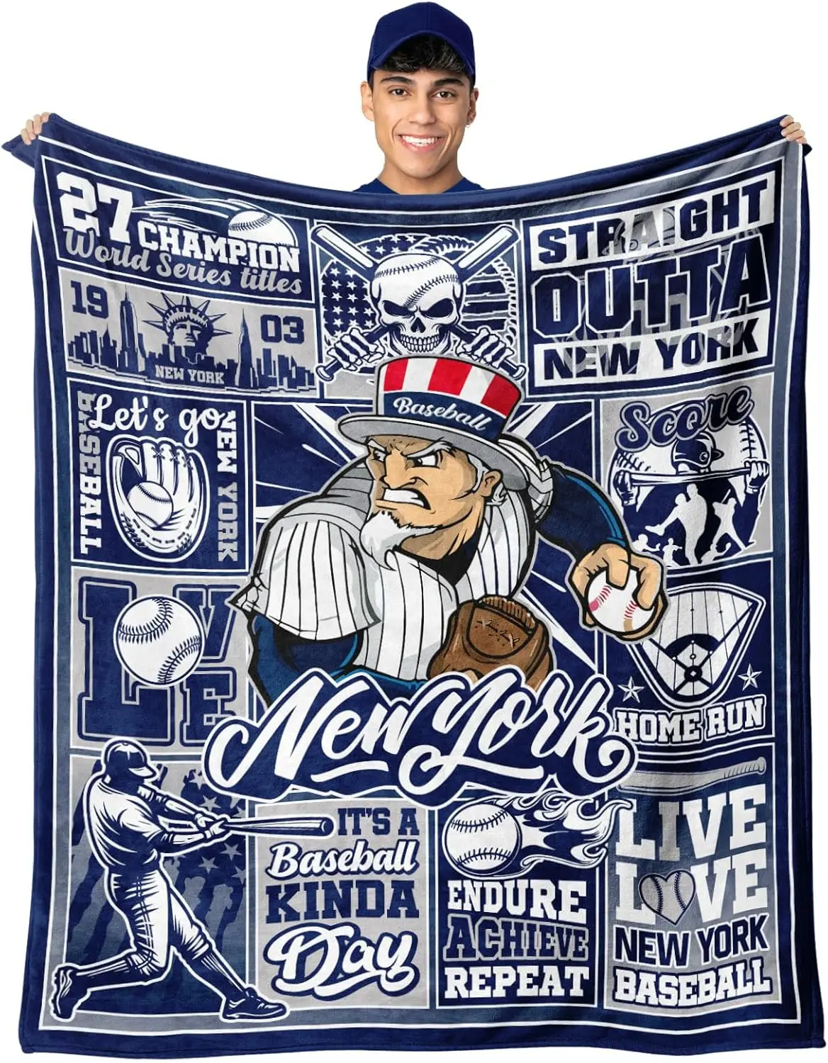 New York Baseball Blanket, Baseball Gifts for Men Boys, Baseball Stuff Fans Coach Gifts Blanket Throws for Birthday Christmas