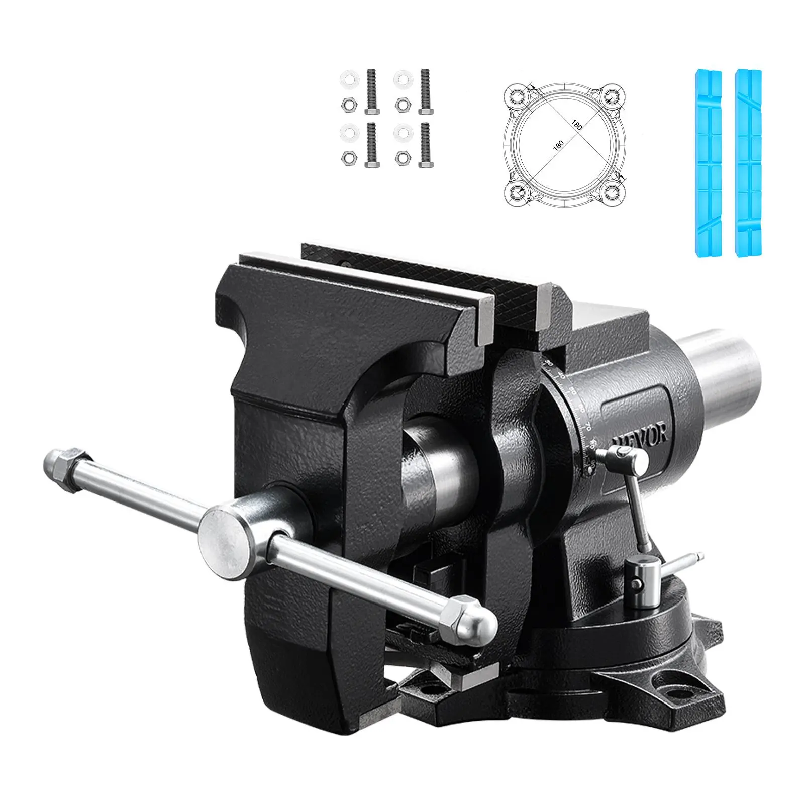 【BackToSchool】VEVOR Heavy Duty Bench Vise, 5.5" Jaw Width, Double Swivel Rotating Multi-Purpose Bench Vise, with 360° Locking Swivel Base and Head, 2.76" Throat Depth, 5" Max Jaw Opening, for Drilling Pipe Cutting