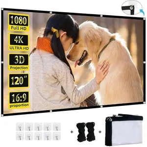 120 inch Projector Screen 16:9 High density material Foldable Anti-Crease Portable Projector Movies Screens for Home Theater Outdoor Indoor Support Double Sided Projection Screen