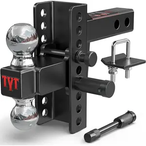 TYT Adjustable Truck Trailer Hitch for 2 inch Receiver, 6" Drop/Rise Tow Hitch with Dual Balls (2" & 2-5/16"), 22,000 lbs GTW, 2,200 lbs TW, Includes Two Pin Locks & Hitch Tightener