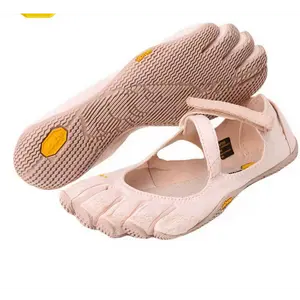 Female Breathable Cotton V-Sole 5-Finger Split-Toe Dance Athletic Shoes, Velcro Strap Sports Footwear for Yoga, Pilates