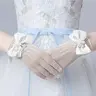 New small-size hand gloves summer thin women's stretch mesh bow performance bridal wedding fingerless white gloves