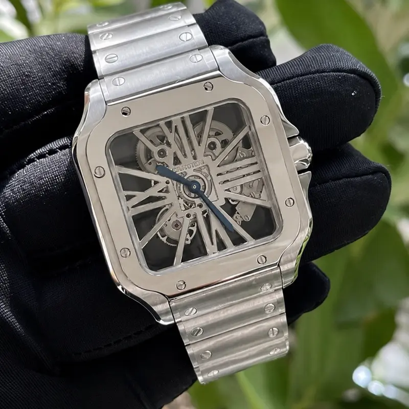 Square Skeleton Automatic Watch – Stainless Steel Mechanical Timepiece
