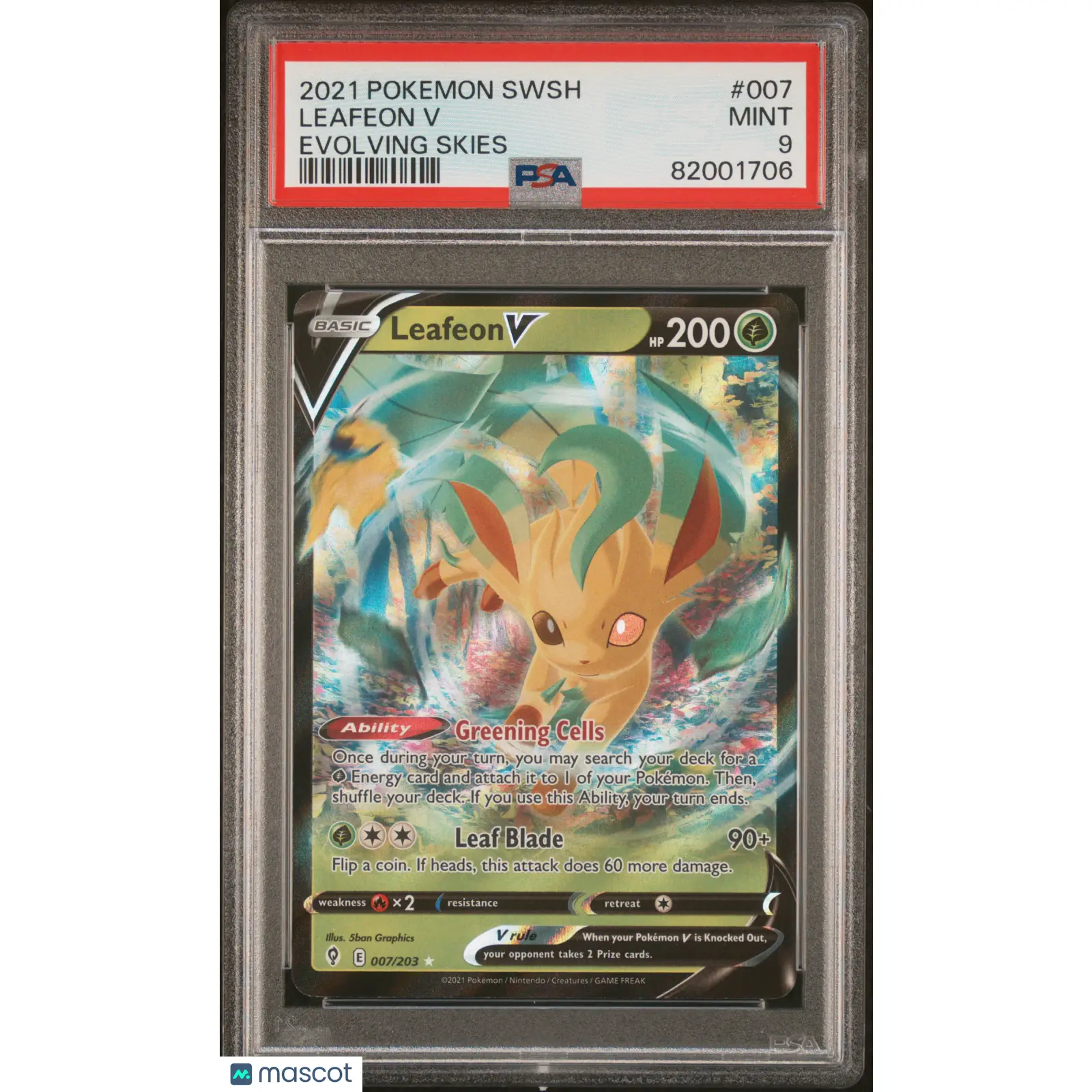 PSA 2021 Pokémon TCG Leafeon V #007 Full Art 9