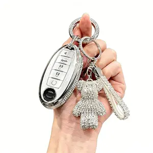 Side Diamonds 5 Buttons TPU Car Key Fob Cover Case Shell – Compatible with Nissan Altima Coupe / Armada / GTR / Maxima / Murano Cross Cabriolet / Rogue / Versa