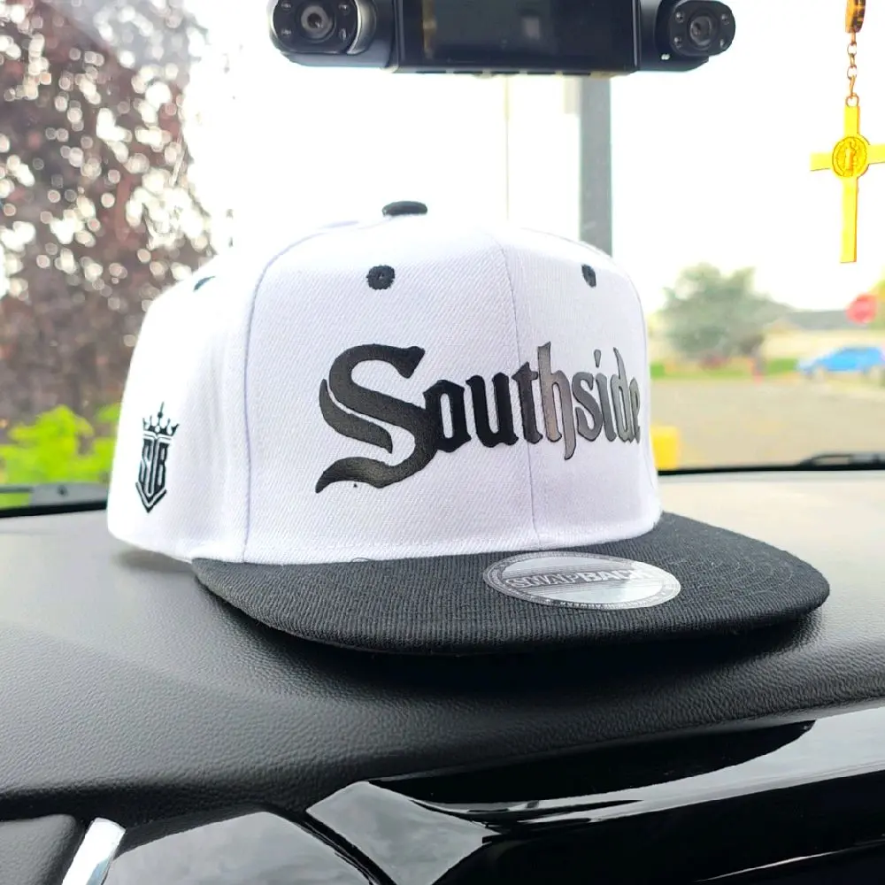 Southside White & Black Snapback Hat with Crown Logo and Bold Lettering for Streetwear