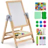 【toolupgrade】VEVOR 3-in-1 Double-Sided Wooden Whiteboard-Chalkboard Easel, 2-in-1 Double-Sided Magnetic Drawing Board, Adjustable Standing Non-Toxic Wood Frame, 6 Clip Magnets, Tray, 27-38in, 3 to 14 Kids Toys Learning Tool for Art Creativity
