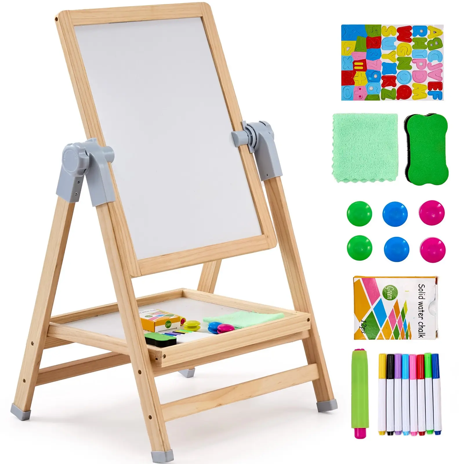 VEVOR 2-in-1 Kids Art Easel Double-Sided Wooden Magnetic Whiteboard Chalkboard, Christmas gift