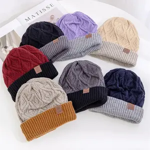 New Women Fashion Slouchy Winter Hats Various Wearing Method Reversible Beanie Hat Thick Knitted Hats