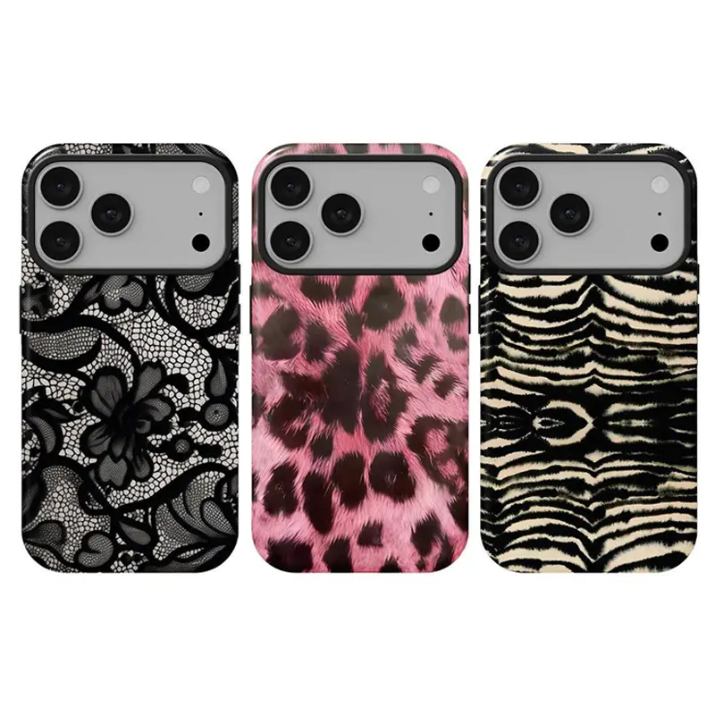 Pink leopard,Black Lace, Zebra print phone case, suitable sweet, cool and hot girl style, for iPhone 17Pro Max, 16, 15, 14, 13, 12, Samsung 25 Ultra plus, 24, 23, 22 phone cases, double-layer protective case, strong compatibility, stylish and fit firmly,