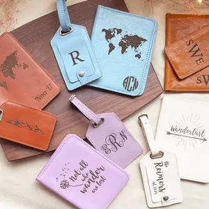 Natural Leather Passport Holder & Luggage Tag Set, Personalized Travel Gift