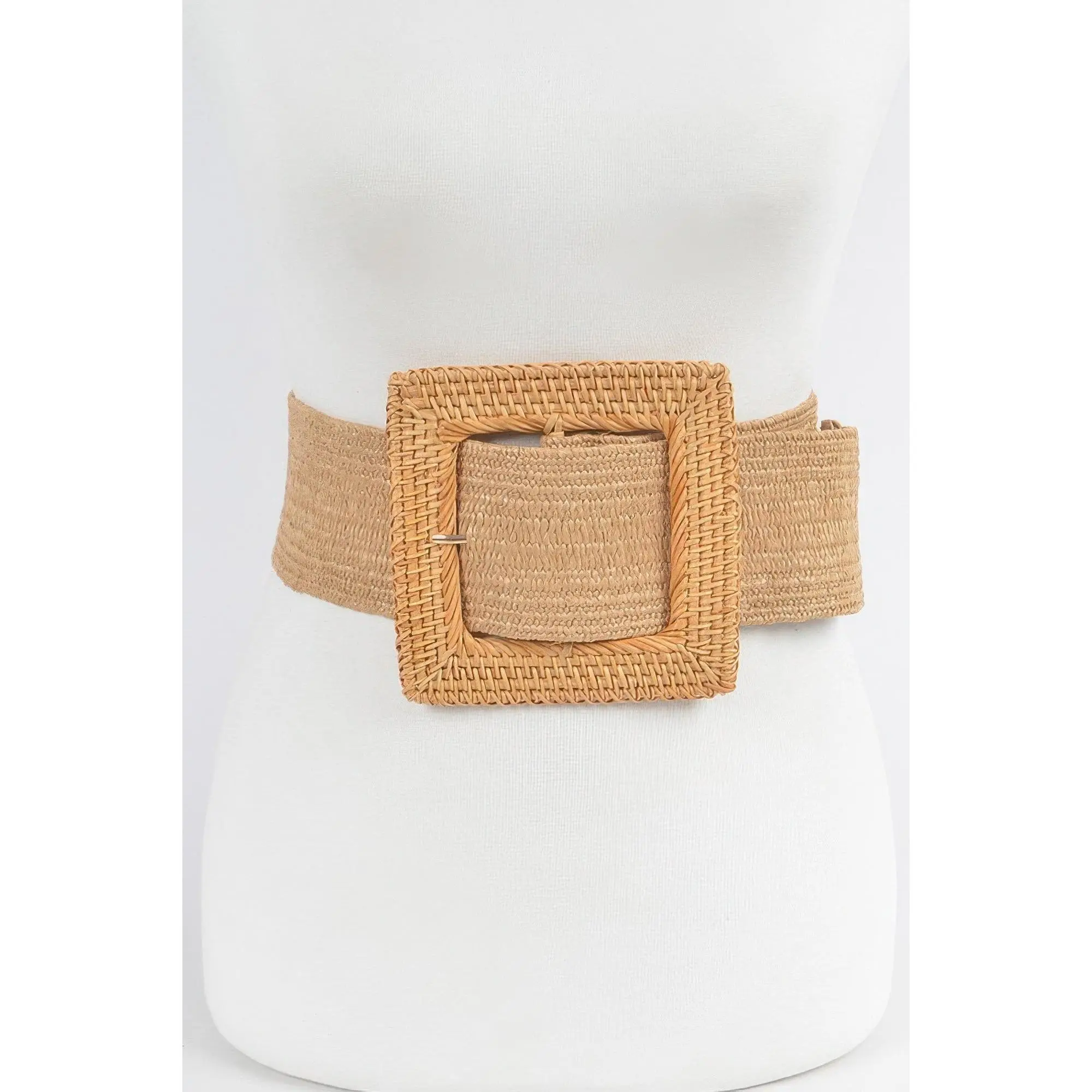 Oversized Bamboo Buckle Waist Elastic Belt