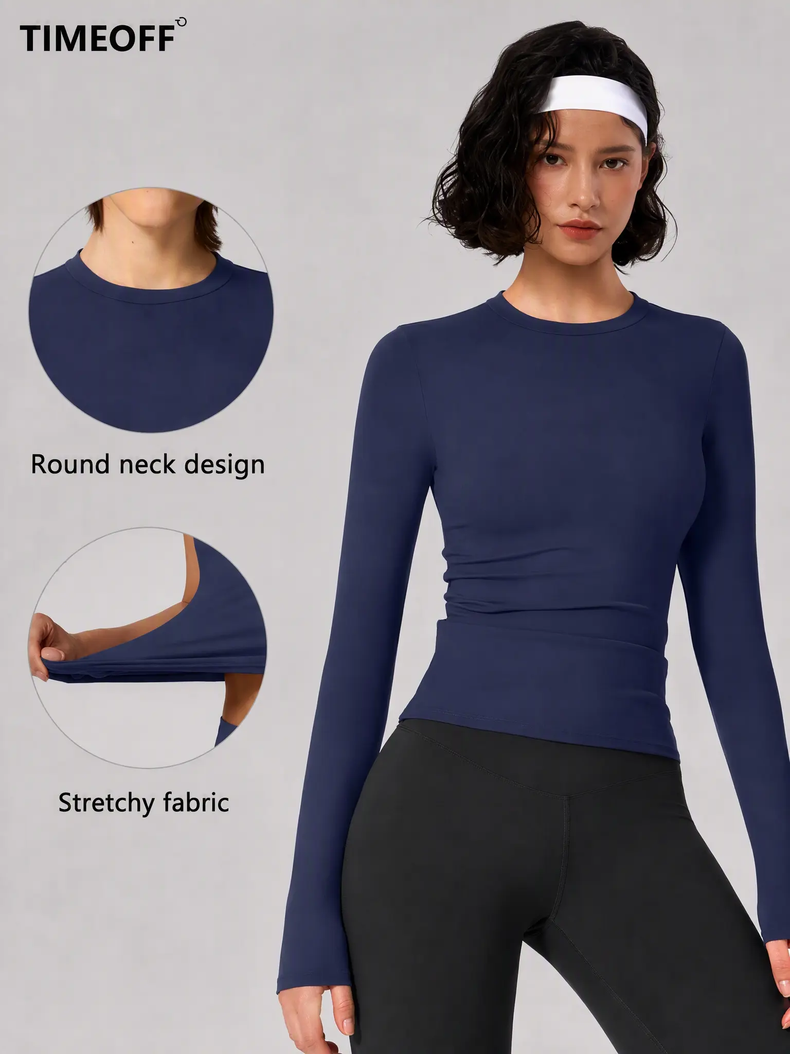 TIMEOFF Women's Plain Nylon Blend Long Sleeve Gym Workout Apparel, Mock Neck Slim Fit Athletic Shirt, Thumb-Hole Cuffs, Stretchy Soft Breathable Fabric, Snug Non-Restrictive Women's Clothes, Ideal for Yoga, Gym Training, Everyday Tops