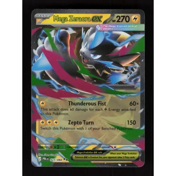 POKEMON TCG AUTHENTIC RAW SINGLES: Mega Zeraora ex Pitch Black Double Rare 027/084 NEAR MINT English, One Piece Cards, Single Card