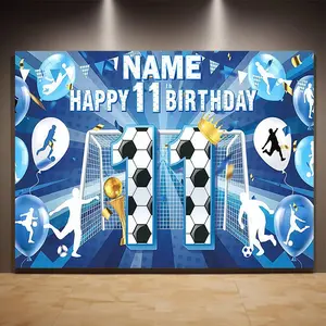 1PC Customizable Name 2D Flat Football-Themed 11th Birthday Photo Backdrop, Reusable Polyester Multicolor Print, Children’s Party Decoration & Photography Prop, Photo Backdrops for Scene Layout