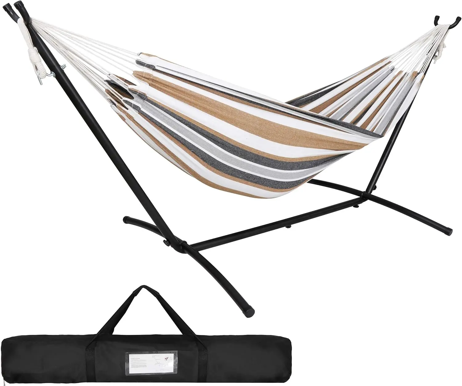 Portable 2 Person Hammock with 9FT Stand, 620 lbs Capacity Adjustable Heavy Duty Hammock Bed with Space Saving Carrying Case, Outdoor Indoor Camping Hammock for Garden Backyard Patio Travel Relaxation Set