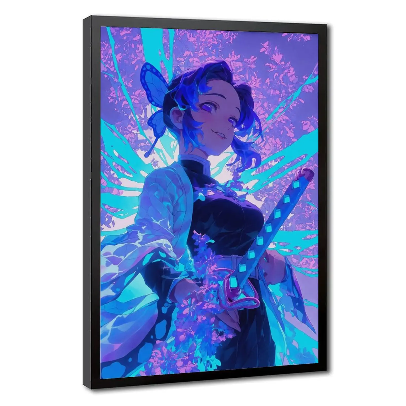 Shinobu Kocho Butterfly Canvas Wall Art - Demon Slayer Anime Poster, Japanese Manga Canvas Print, Butterfly Hashira Room Decor for Bedroom, Gift for Anime Enthusiasts