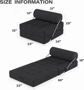 LAUSAINT HOME 4-in-1 Convertible Folding Sofa Bed Chair, High-Density Foam & Pillow Included, Portable Comfy Floor Lounge for Living Room, Man Cave Furniture