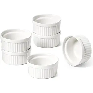 Sauce Cups , Small Dipping Bowls, Mini Ceramic Ramekins Souffle Dishes, Sauce Dip Bowls for Charcuterie Boards, Microwave & Oven Safe, Set of 6, White