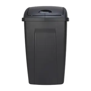 13 Gallon Large Kitchen Trash Can with Swing Top Lid - Black