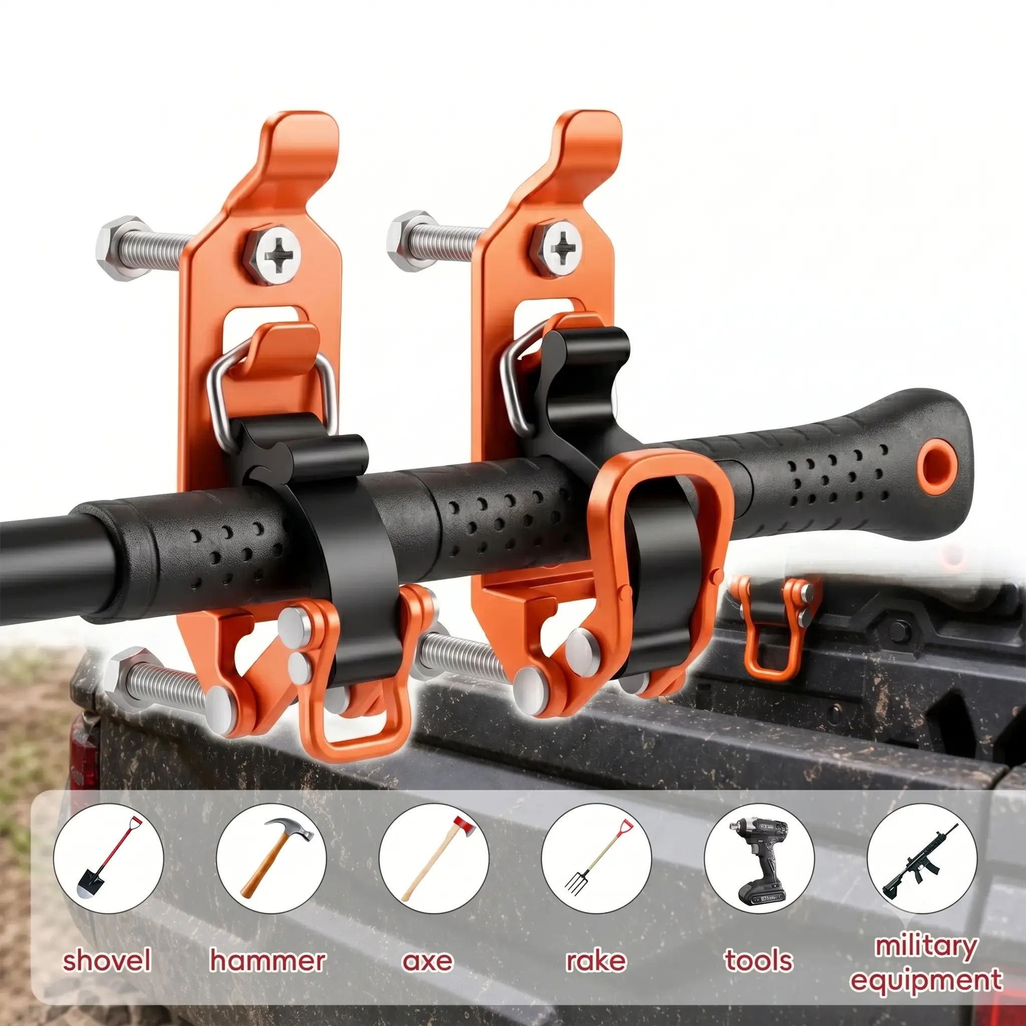 2Pcs Heavy Duty Metal Automotive Roof Rack Shovel Mounts - Quick Release Car Accessory Holder Kit with Screws, Nuts, Wall Mounting Brackets, Ideal for Semi Truck Tool Organization