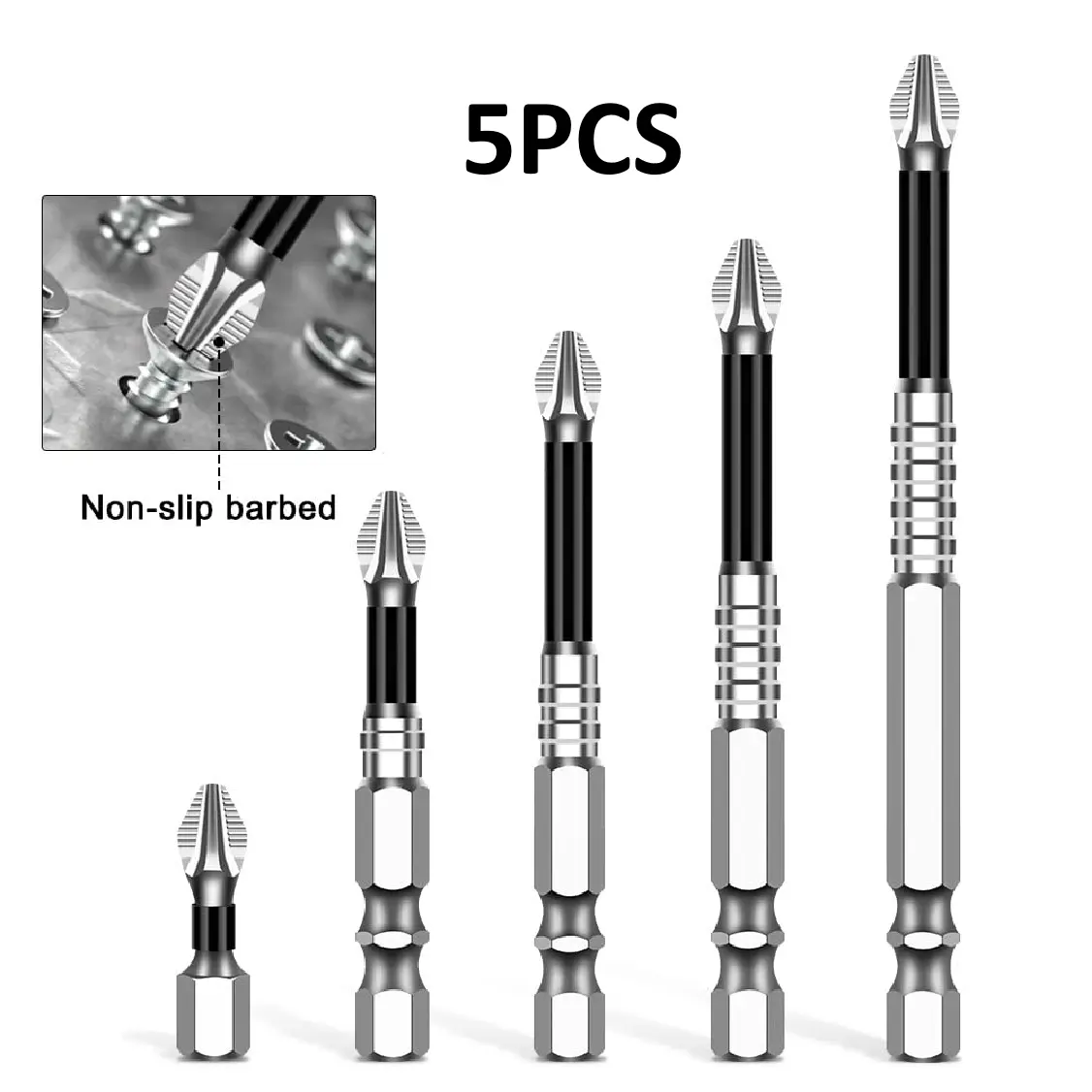 5PCS High Magnetic Screwdriver Drill Bit Set - 50L,65L,70L,90L,150L Sizes, High-Strength Non-Slip Durable Bits for Universal Electric Tools, Secure Screw-Holding Magnetic Tip, Ideal for DIY & Repairs, Screwdriver Drill Bits