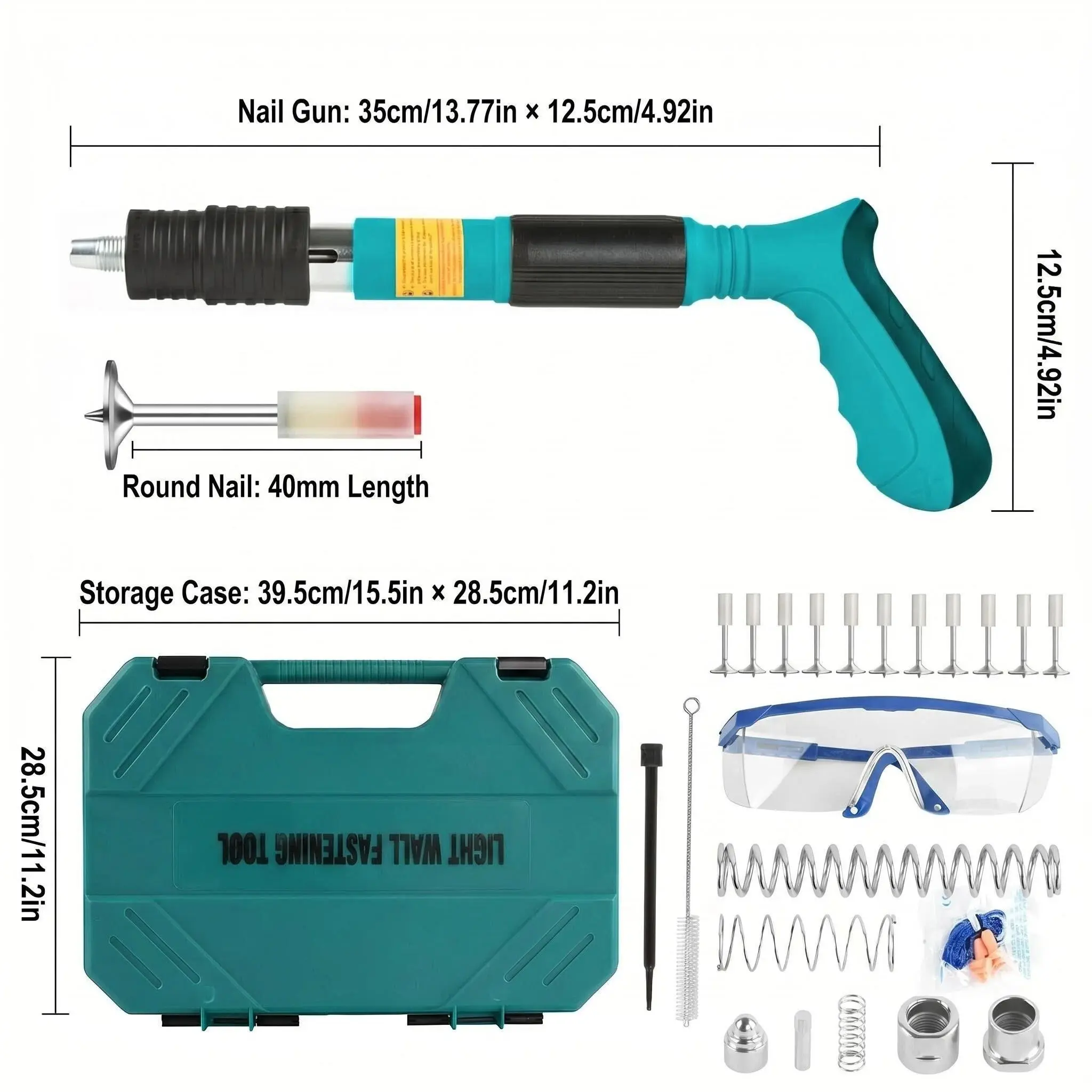 Manual Steel Metal Nail Gun - 5-Speed Adjustable Portable Heavy-Duty Wall Fastening Tool with 100PCS Nails for Household Home Decor, Industrial Hardware Applications (Cordless Compatible), Nailgun