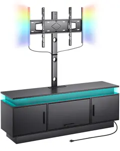 52-Inch TV Stand With Mount For Up To 75-Inch Televisions, Entertainment Center With Power Outlet And LED Lights, Height Adjustable TV Console With Mount, 3-Tier Storage Cabinets, Ideal For Bedroom Or Living Room