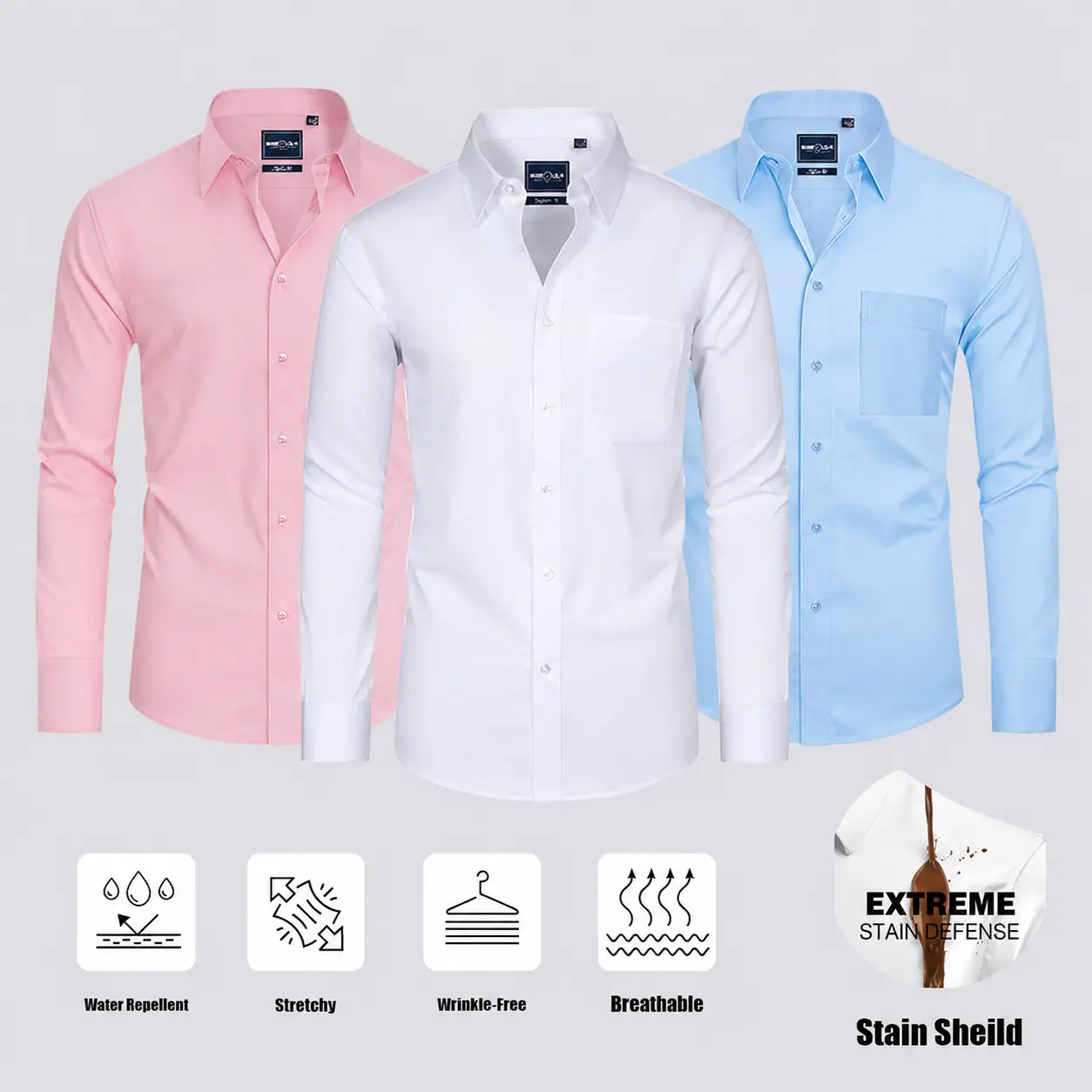 3-Pack Alimens&Gentle Men's Stain Sheild Business Casual Dress Shirts - Slim Fit Long Sleeve Button Down Shirt Tops sohochic style 3-Pack Alimens&Gentle Men's Stain Sheild Business Casual Dress Shirts - Slim Fit Long Sleeve Button Down Shirt Tops sohochic style