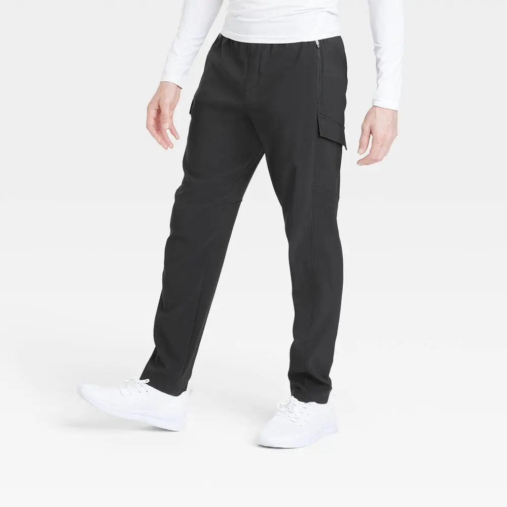 All In Motion Men's DWR Water-Resistant Midweight Loose-Fit Cargo Pants - Spandex-Stretch Polyester Fabric Menswear Garment with Pockets, Jogger