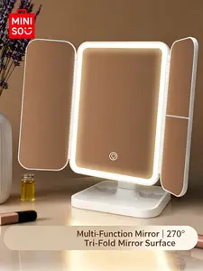 MINISO Tri-Fold LED Lighted Makeup Mirror, Foldable Desktop Vanity Mirror for Dorm Use, Daily Make-up ,For Students & Girls#Summervibes