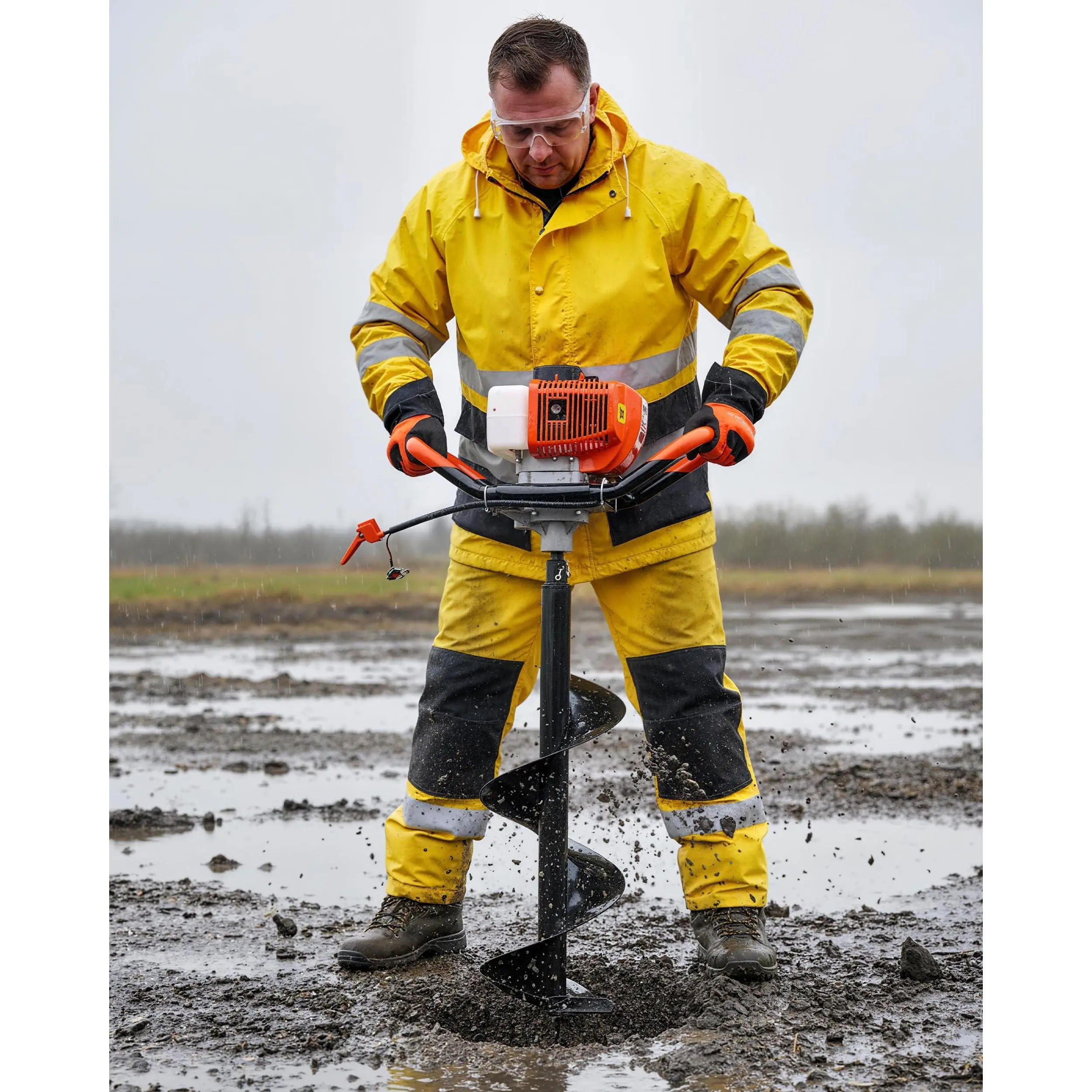 GARVEE 52cc 2-Stroke Gas-Powered Earth Auger Post Hole Digger, Anti-Vibration Handle Grips, EPA Certified, W/6" & 10" Bits, 3 Extension Rods, 10.5 ft Max Depth for Fence, Deck