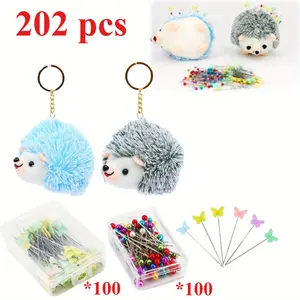 2-piece Hedgehog Needle Pad, Equipped with 200 Pcs Needles (including 100 Pcs Color Butterfly Pins and 100 Pcs Pearl Ball Pins), Mixed Colors, Suitable for Sewing, Weaving, Embroidery, and DIY Handicrafts, Transparent Design, Portable Storage