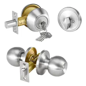 Entry Door Knob And Deadbolt Set In Satin Nickel Finish, Single Cylinder Deadbolt, Exterior Front Door Lockset With Easy Installation, Adjustable Latch, Reversible Handing, Durable Zinc Alloy Construction