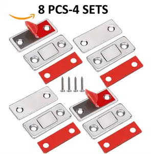 8PCS-4 Sets Ultra-Thin Invisible Magnetic Door Stoppers, Stainless Steel Adhesive Drawer Magnets Door Catch, Punch-Free Magnetic Door Closer, Magnetic Door Stop for Cabinet Cupboard