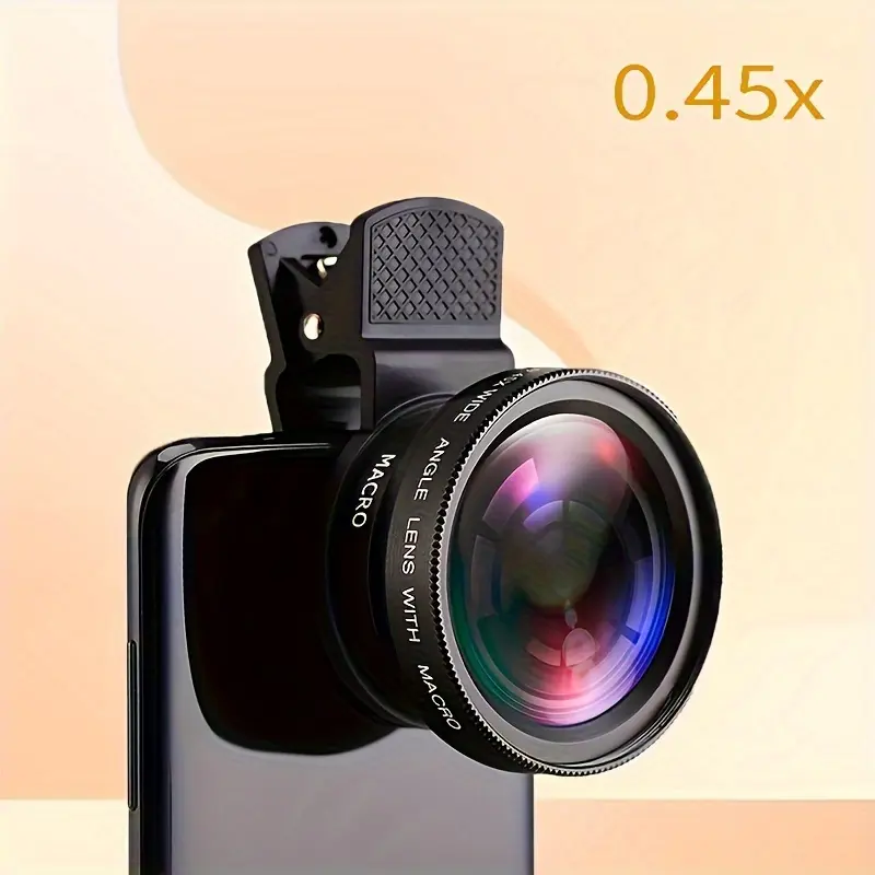 【FaddishDeal】Cell Phone Lens Accessory, 2-in-1 Clip-on Cell Phone 0.45x Wide Angle + Macro Lens HD Smartphone Close-up Shooting Accessory.
