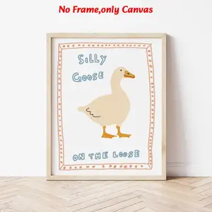 1pc, wall art, animal poster, funny duck print, cute simple style painting, living room decoration, bedroom decoration aesthetic, room decoration, housewarming gift, frameless, Artwork, Unframed Art Print