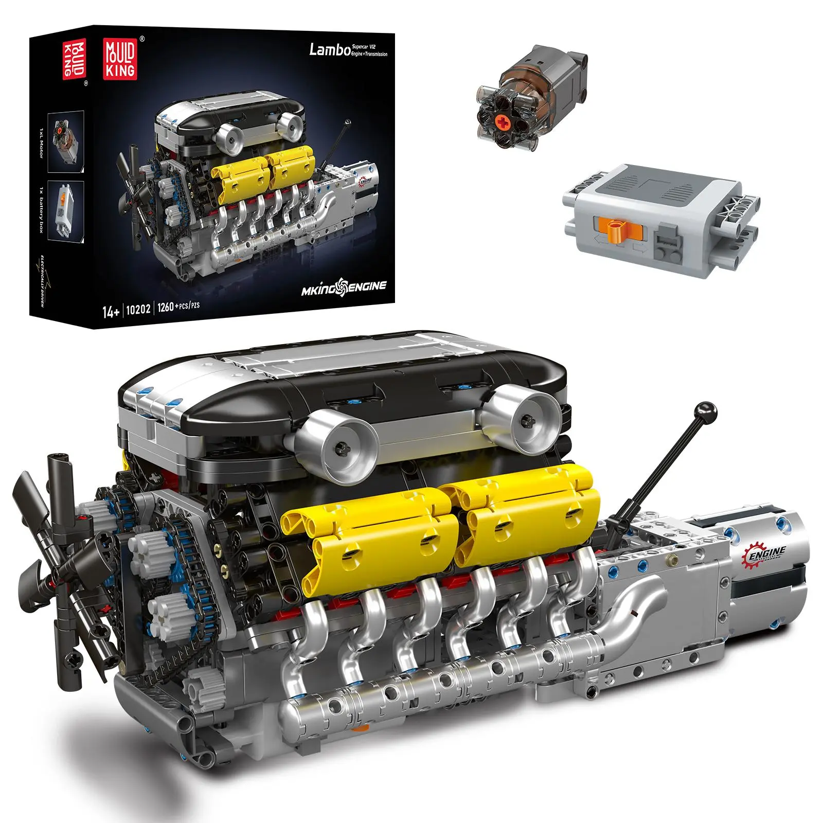 Mould King 10202 V12 Engine Engineering Motor Model Building Block STEM DIY Gift Adult Kid Toy Construction 1260 Pcs Miniature Set summerwins