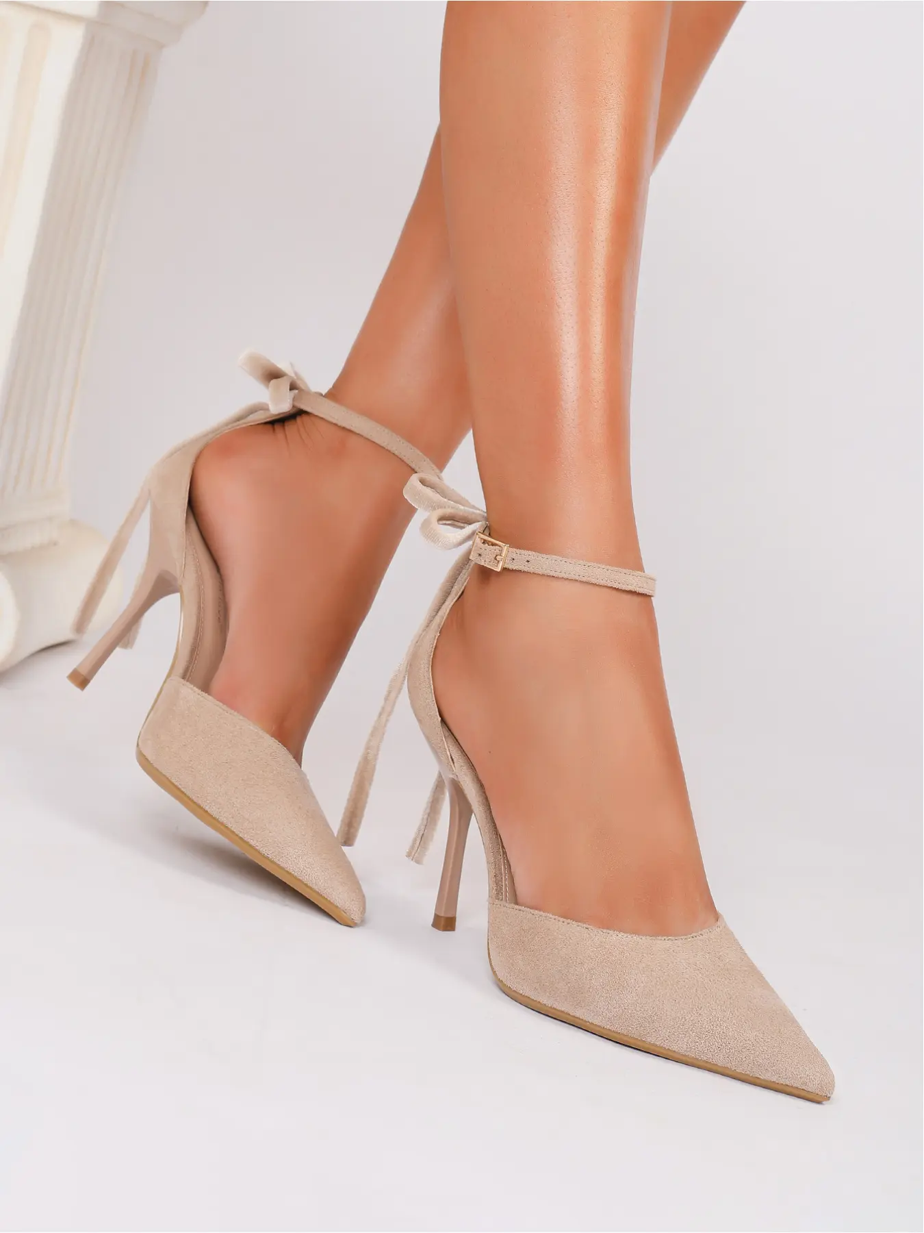 hic Pointed-Toe Suede Ankle Strap Stiletto Bowknot Design Heels with Bow Detail, Elegant Chic Summer Evening Party Shoes, Perfect for Date Nights, Formal Events, Weddings and Daily Fashion Looks, Footwear, Women