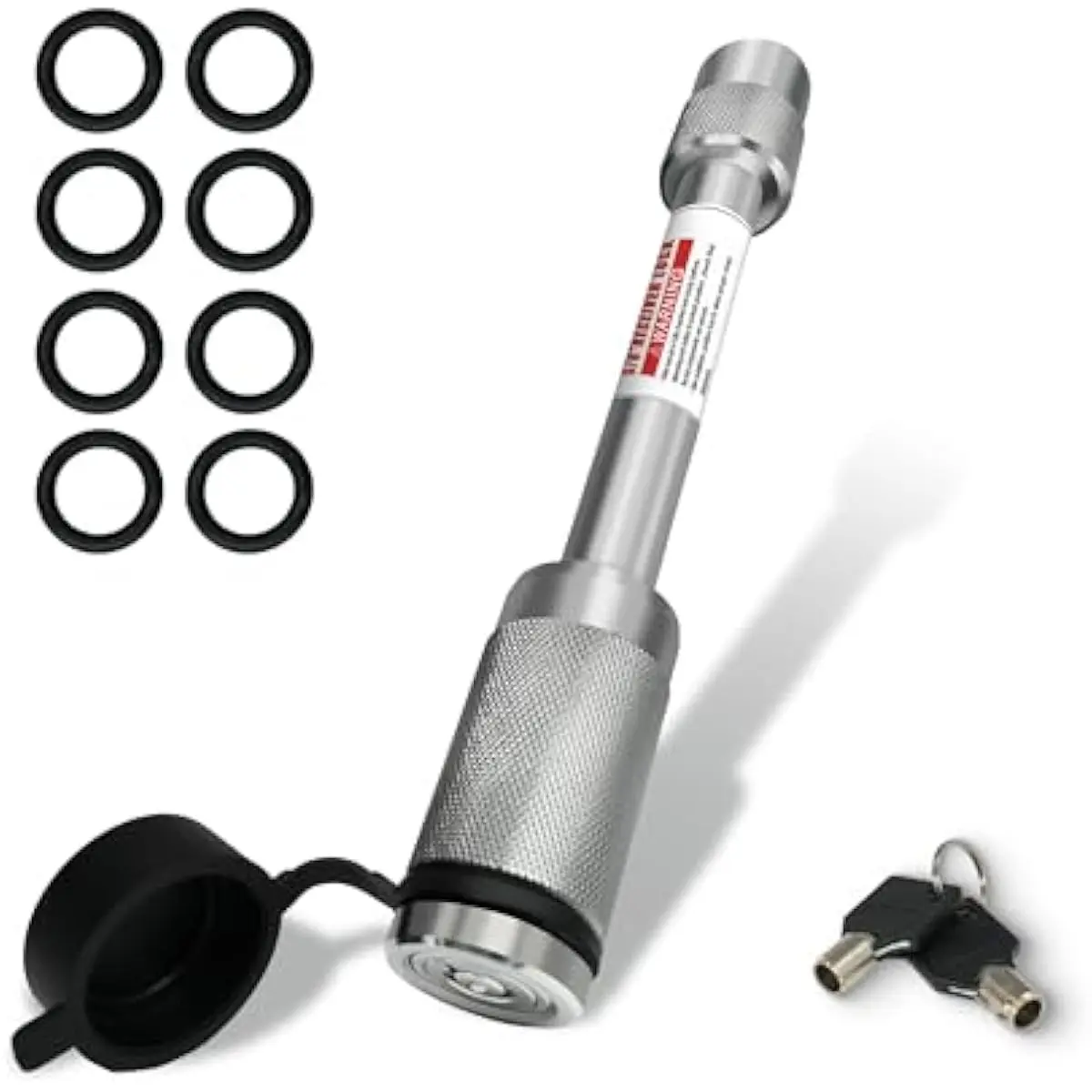 TYT Anti-Theft Silent Carbon Trailer Hitch Lock - 2" Class III-IV Hitch Receivers, 5/8" Dia x 4" Extra Long Pin, 2 Keys, 8 O-Rings, Silver, Keyless Lock, Zinc Alloy, Dustproof, Vehicle Car Accessories, Tools & Hardware Padlocks