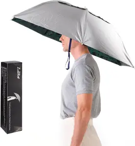 Head Umbrella Hat, Compact Folding Hands Free Hat Umbrella for Adults Rain Sun Protection Gardening Fishing Hiking Beach Costume, 36 Inch