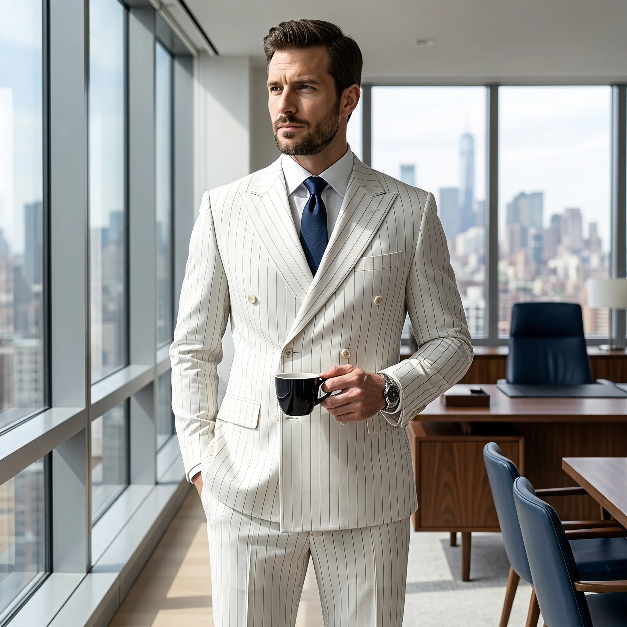 Men’s 2 Piece Slim Fit Pinstripe Suit  Double Breasted Blazer & Matching Dress Pants, Multiple Color & Stripe Options, Ideal for Business Work, Job Interview, Wedding Ceremony, Prom Night, Corporate Events and Formal Occasions for Modern Gentlemen