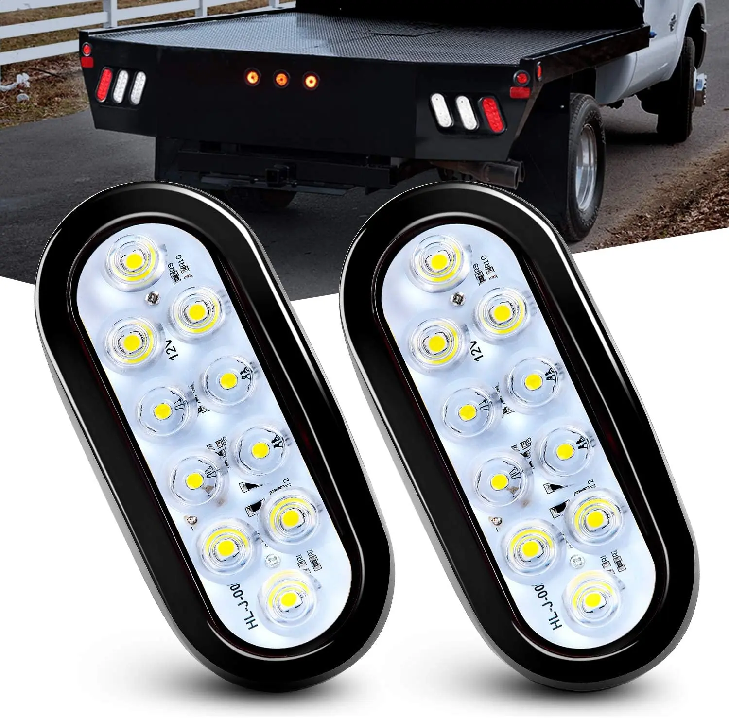 Nilight 6-Inch Oval White LED Trailer Tail Lights, 2PCS 10-LED Units with Flush Mount Grommets & Plugs, IP67 Waterproof Reverse/Back Up Lights for RV Trucks, Car Lighting Accessories, Led Backlights,car accessories