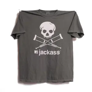 Jackass Johnny Knoxville Tv Show Tee Shirt Music Television Show Bam Margera CKY Movie Promo American Skull Crutches Shirt Ultra Faded - XL