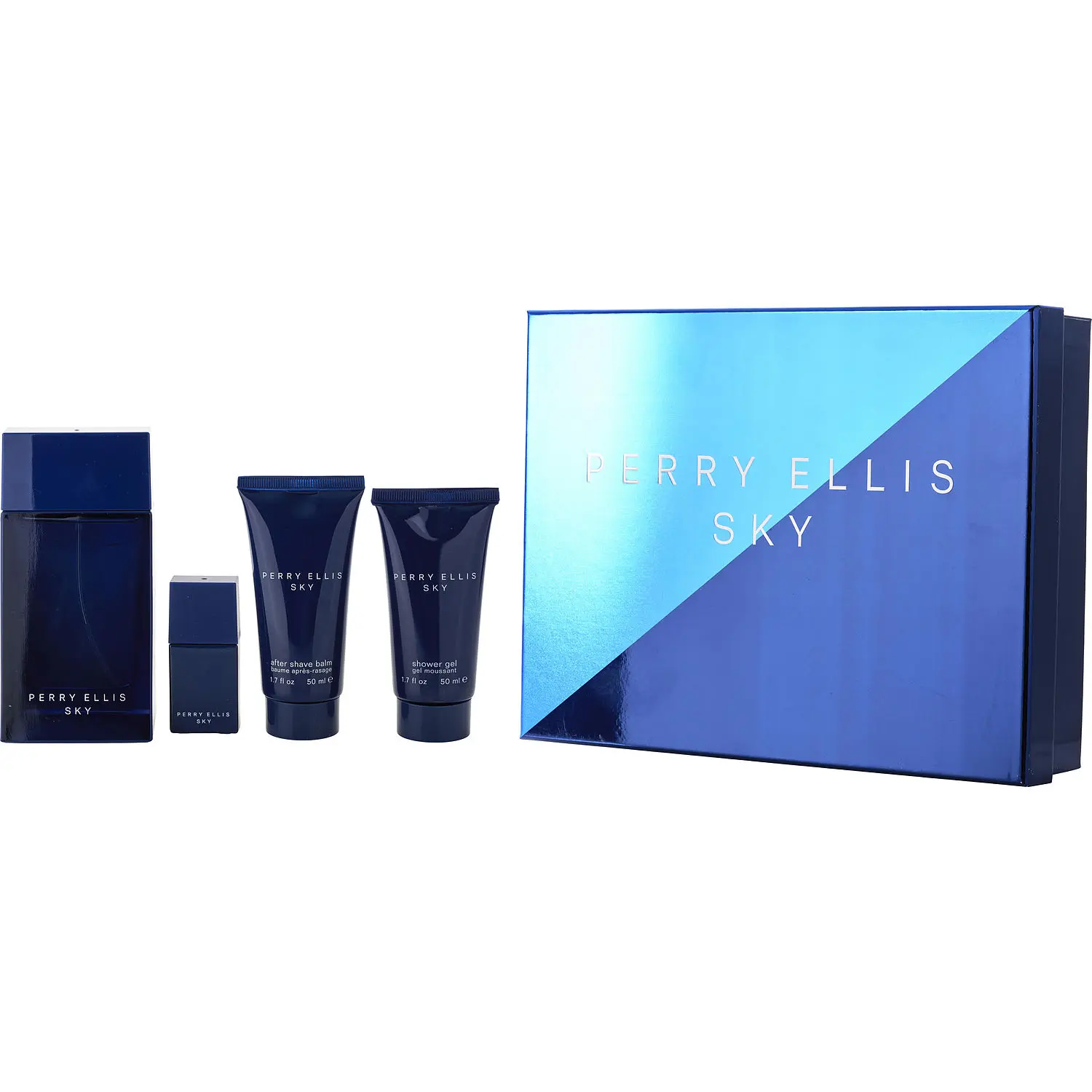 Perry Ellis Sky Set-Edt Spray 3.4 Oz & After Shave Balm 1.7 Oz & Shower Gel 1.7 Oz & Edt Spray 0.25 Oz Mini For Men